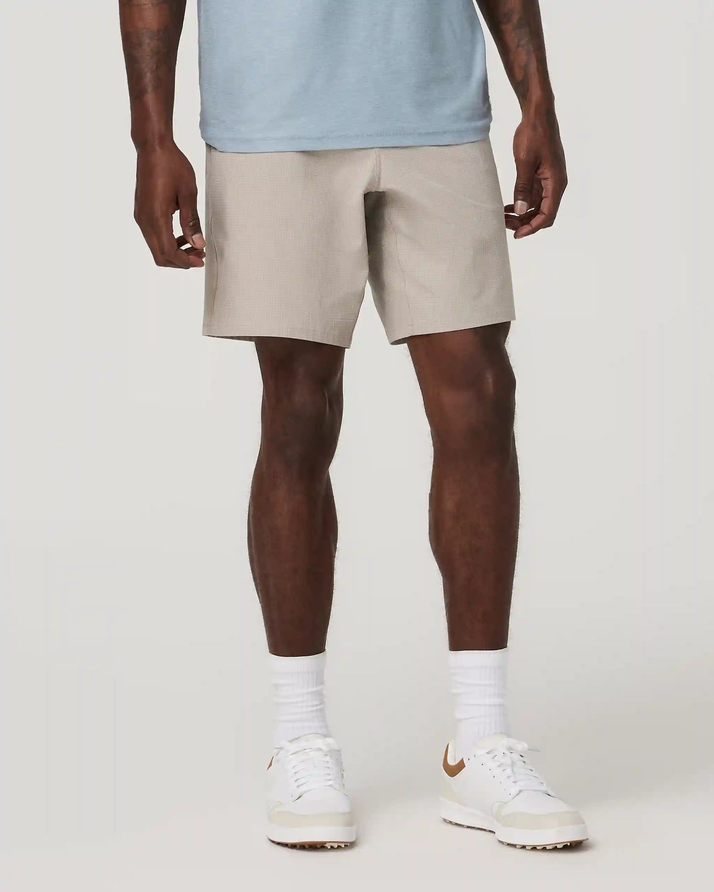Aim Short 8" | Khaki Houndstooth Linen Texture