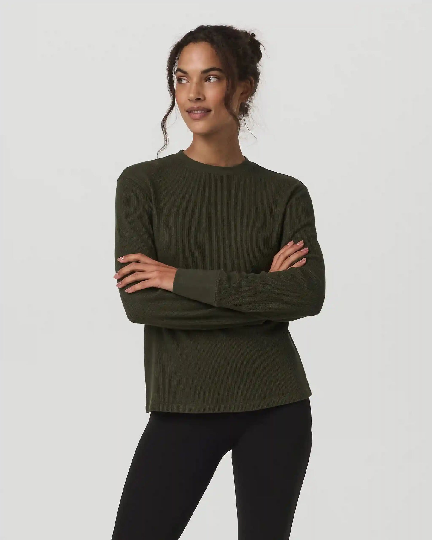 Long Sleeve Waffle Top | Olive