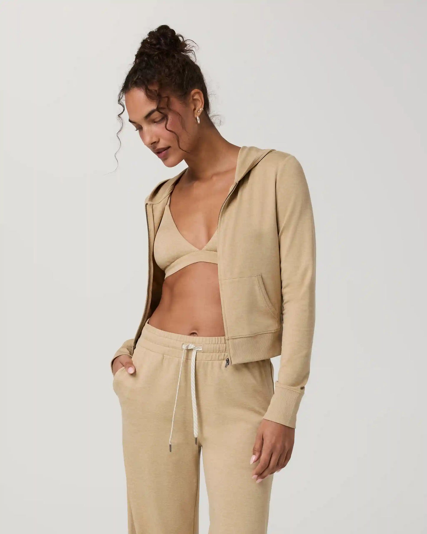 Halo Mini Full Zip Hoodie | Khaki Heather