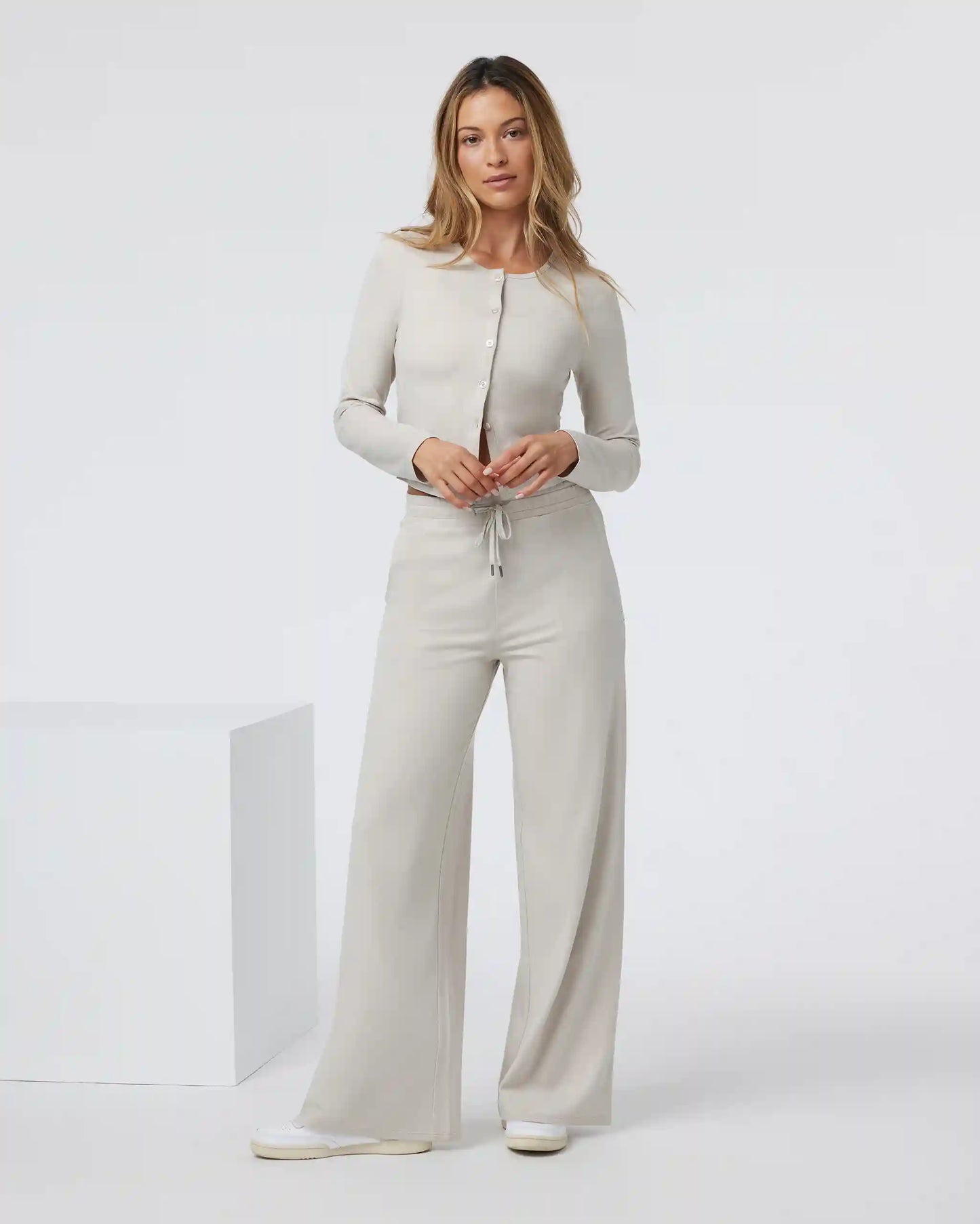 Halo Essential Wideleg Pant - Long | Ecru Heather