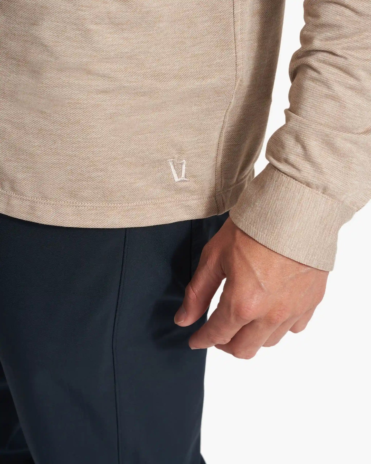 Long Sleeve Knit Twill Button Down | Camel Heather