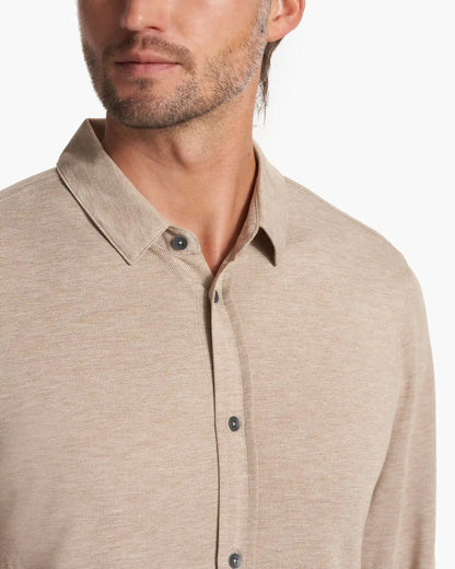 Long Sleeve Knit Twill Button Down | Camel Heather