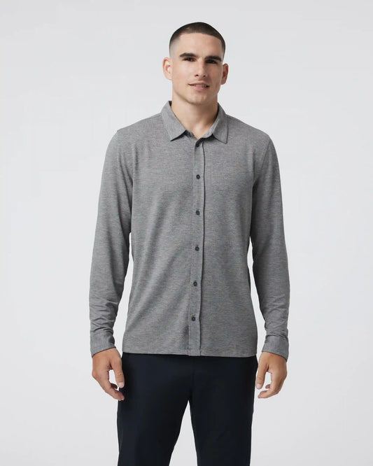 Long Sleeve Knit Twill Button Down | Heather Grey