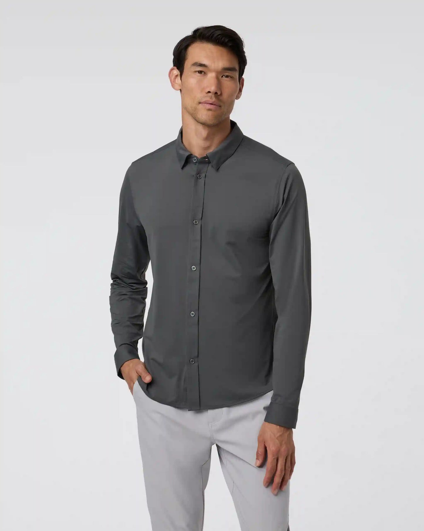 Long Sleeve TravelLite Button Down | Dark Pewter