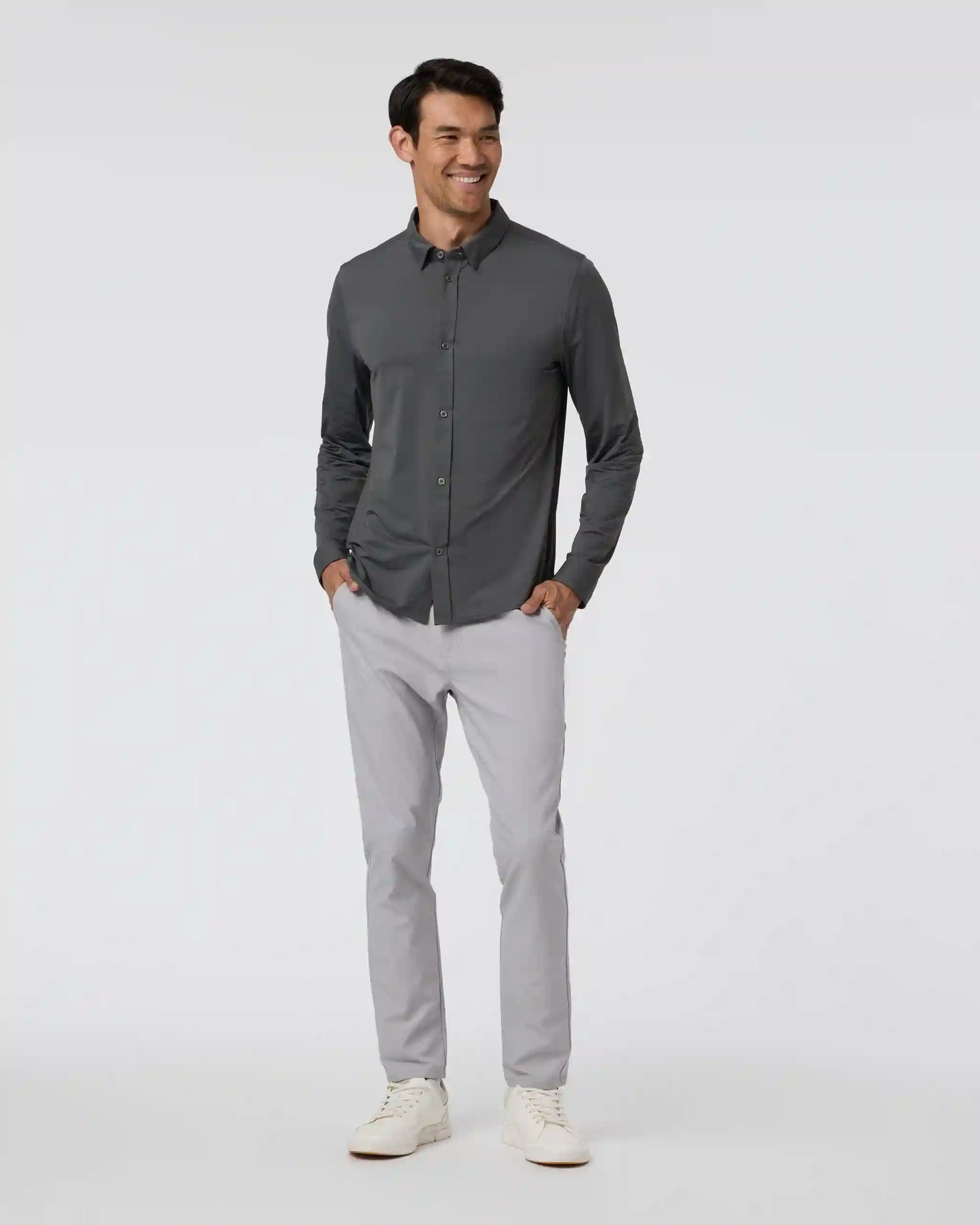 Long Sleeve TravelLite Button Down | Dark Pewter