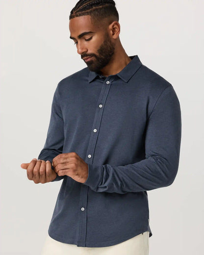 Long Sleeve Ponto Button Down Shirt | Azure Heather
