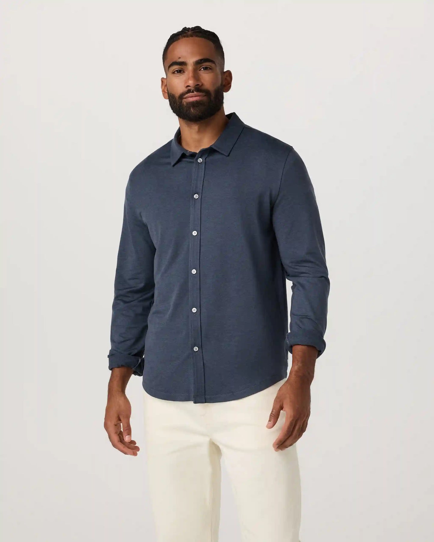 Long Sleeve Ponto Button Down Shirt | Azure Heather