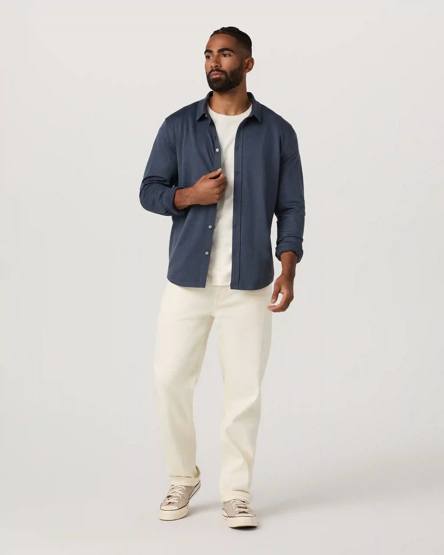 Long Sleeve Ponto Button Down Shirt | Azure Heather