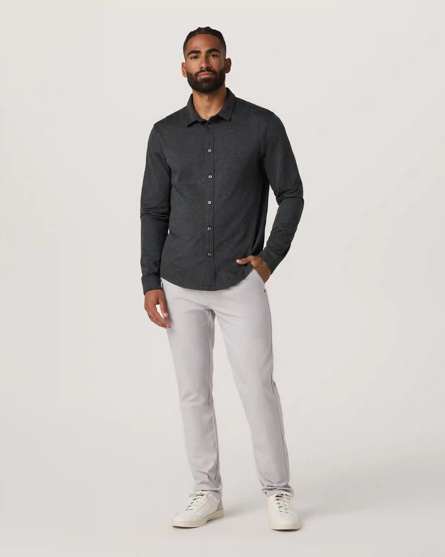 Long Sleeve Ponto Button Down Shirt | Charcoal Heather