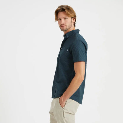 Crest Short-Sleeve Button-Down | Indigo Micro Dot