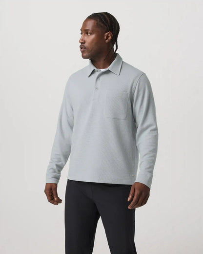 Long Sleeve Waffle Polo | Sea Fog