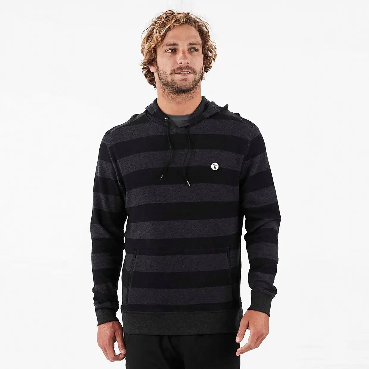 Clark Hoodie | Black Heather Stripe