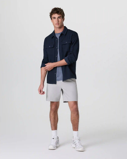 Cascade Crinkle Elastic Waist Short 8" | Fog