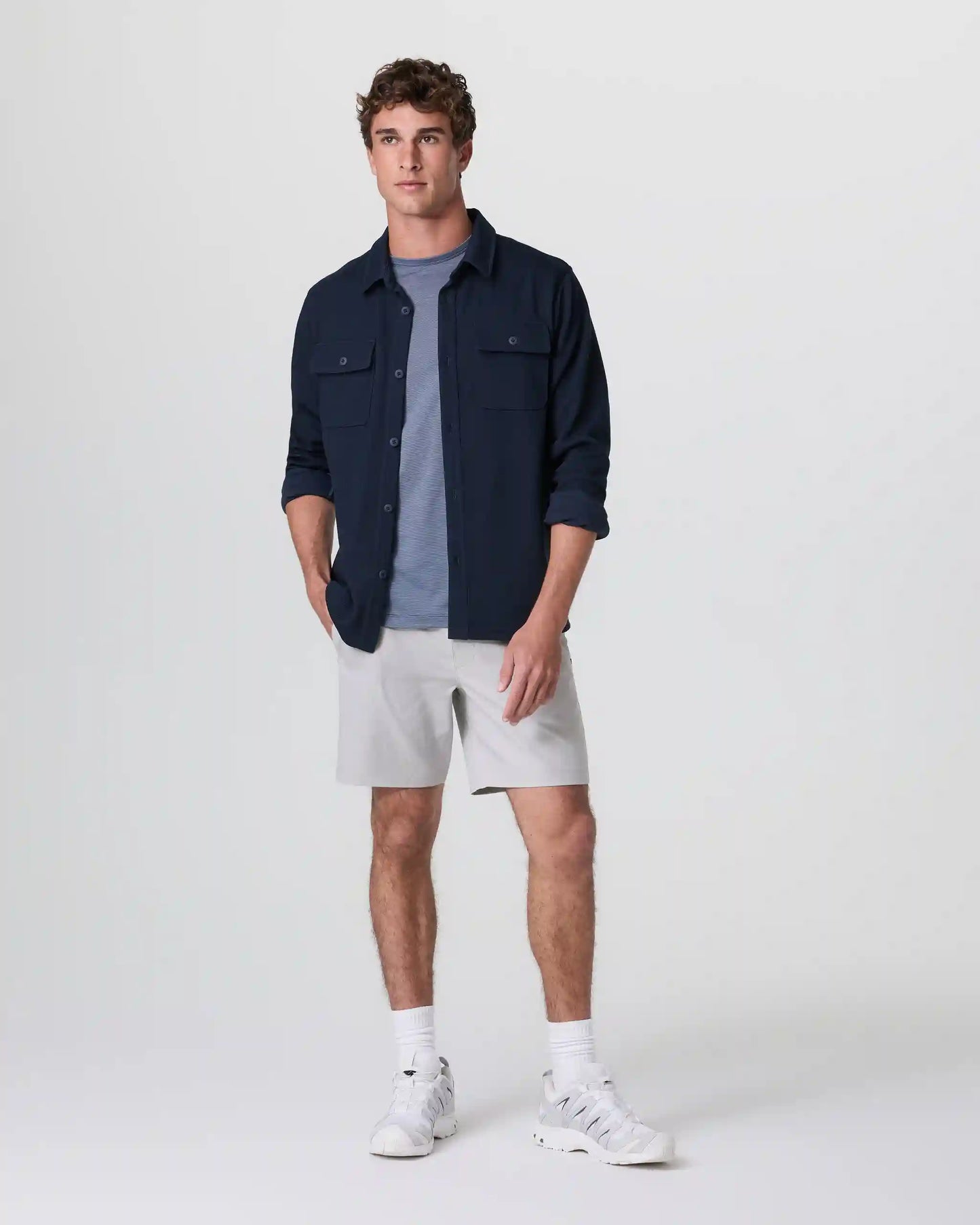 Cascade Crinkle Elastic Waist Short 8" | Fog
