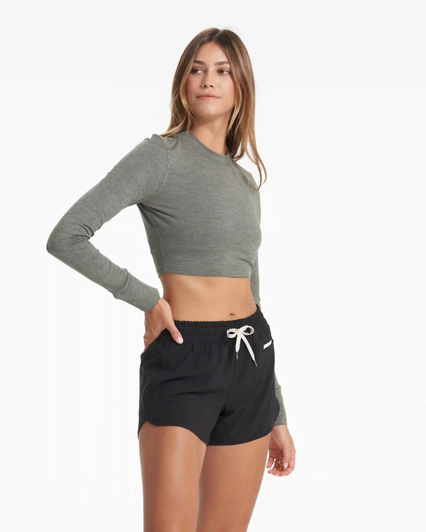 Long-Sleeve Lux Crop Tee | Dusty Pine Heather