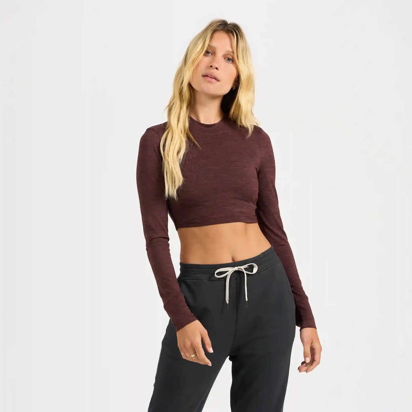 Long-Sleeve Lux Crop Tee | Fig Heather