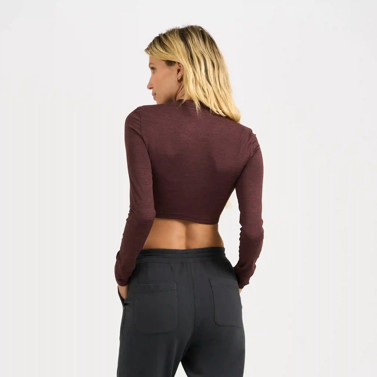 Long-Sleeve Lux Crop Tee | Fig Heather