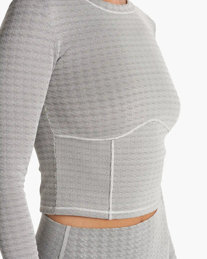 Long Sleeve Textured Chilled Out Top | Houndstooth