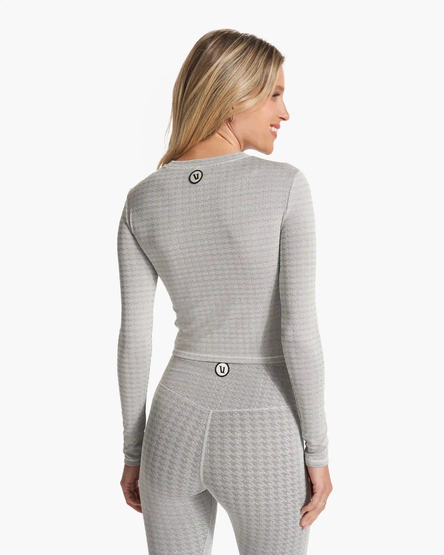 Long Sleeve Textured Chilled Out Top | Houndstooth