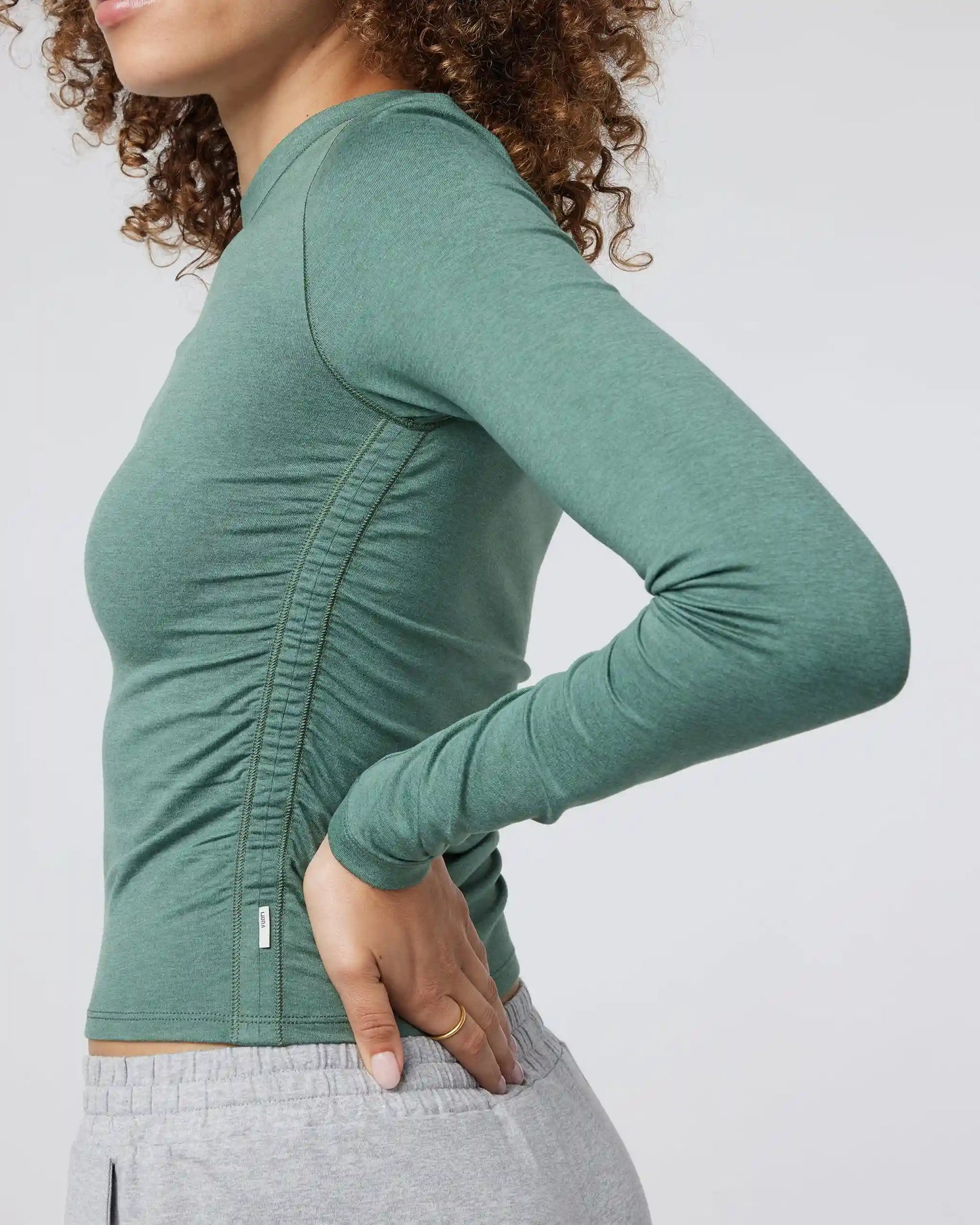 Long Sleeve Halo Ruched Tee | Sea Pine Heather