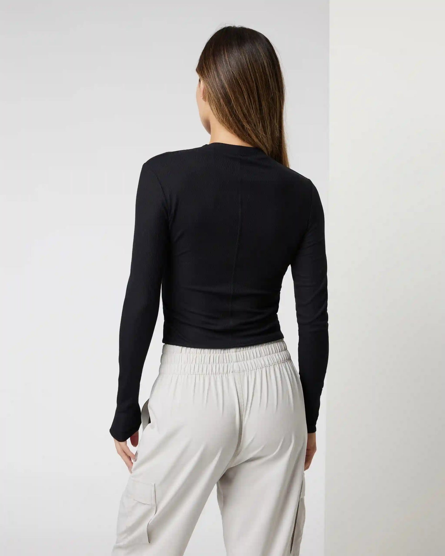 Long Sleeve Cove Mock Neck Top | Black
