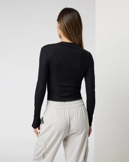 Long Sleeve Cove Mock Neck Top | Black