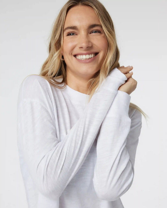Long Sleeve Sunset Mock Tee | White