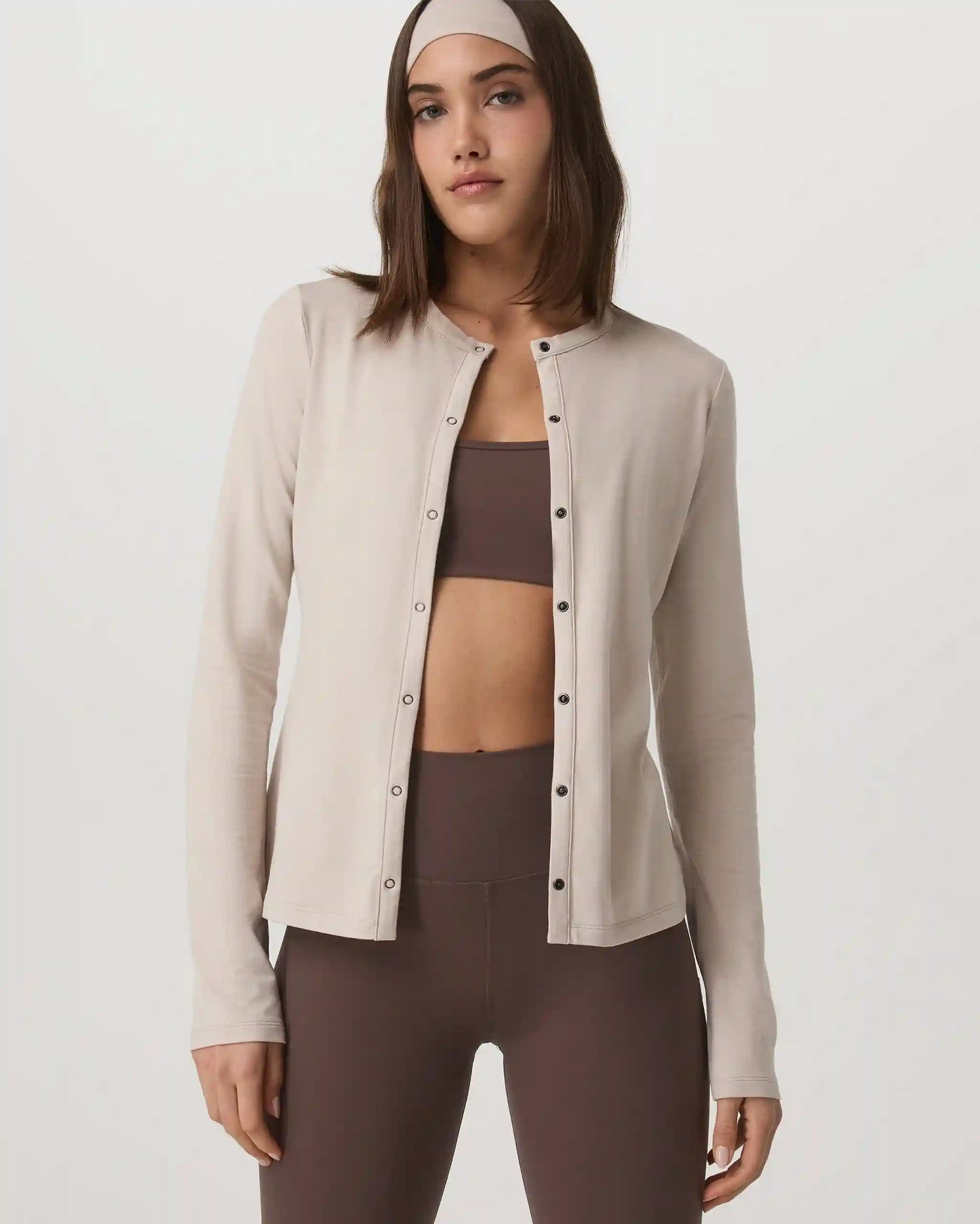 Long Sleeve Halo Snap Cardigan | Ecru Heather