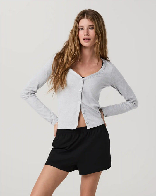 Long Sleeve Halo V-Neck Cardigan | Pale Grey Heather