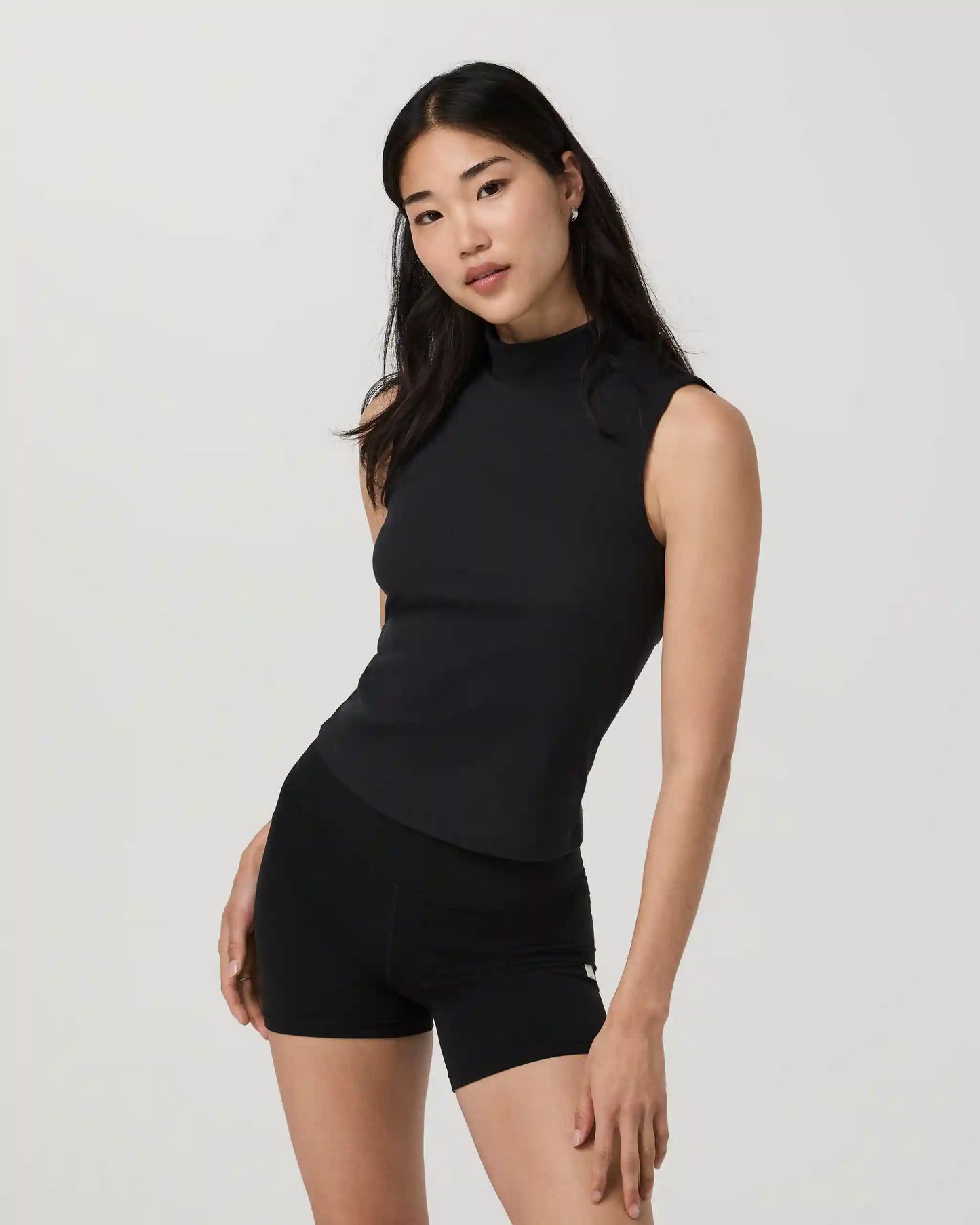 Cottony Rib Mock Neck Tank | Black