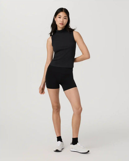 Cottony Rib Mock Neck Tank | Black