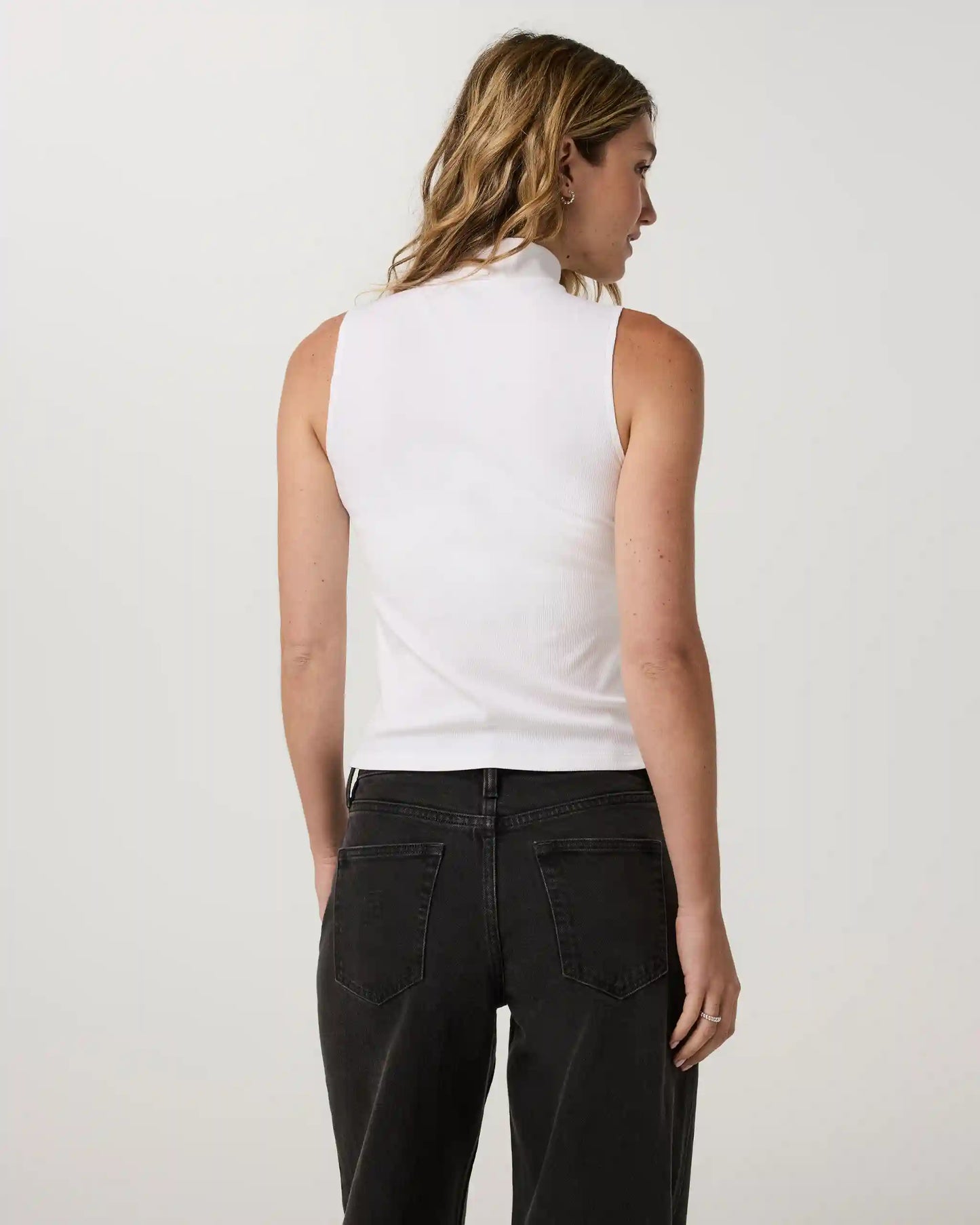 Cottony Rib Mock Neck Tank | White