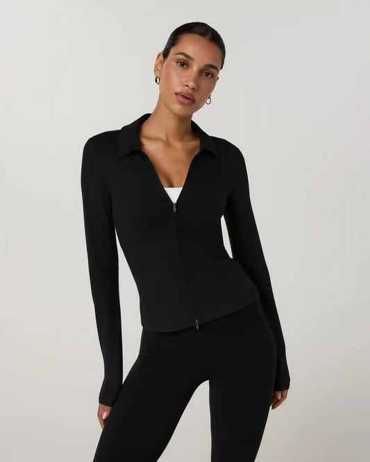 Long Sleeve Halo Double Zip Top | Solid Black