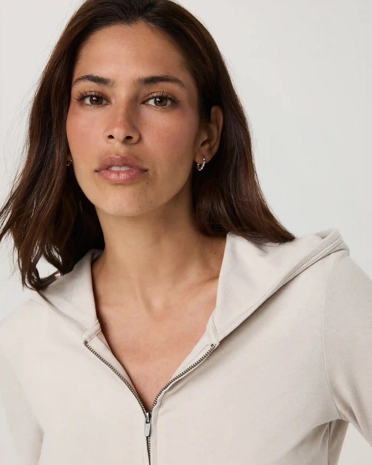 Halo Mini Full Zip Hoodie | Ecru Heather
